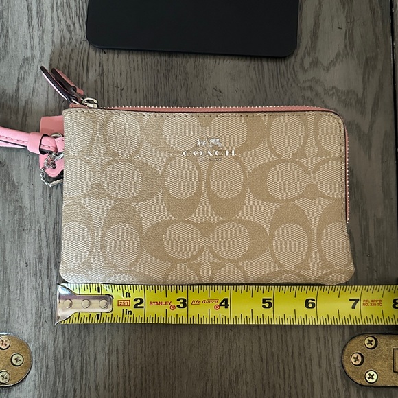 Coach Wristlet Wallet Double Zip Coated Canvas Light Khaki/Blush Bubblegum - Picture 11 of 14